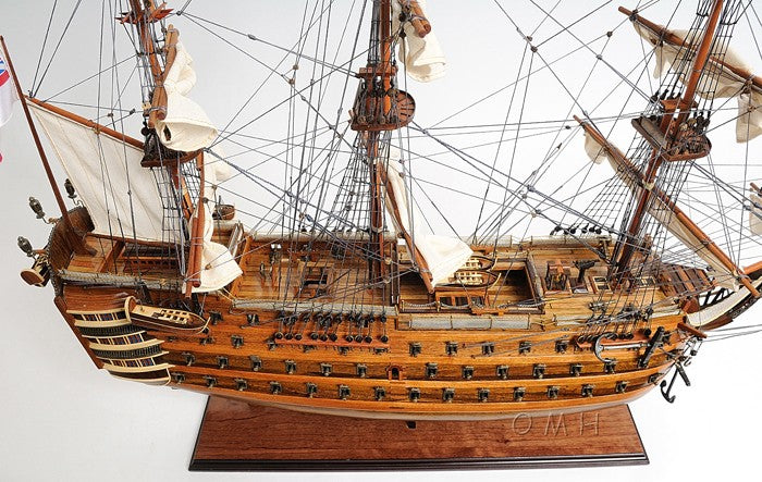 27" Wood Brown Solid Wood Hand Painted Model Boat Tabletop Sculpture-5