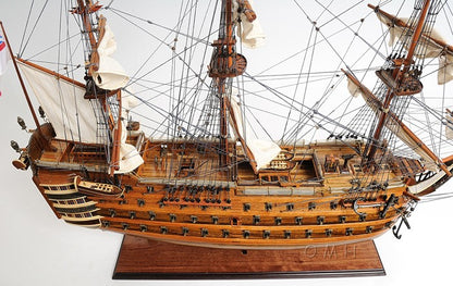 27" Wood Brown Solid Wood Hand Painted Model Boat Tabletop Sculpture-5