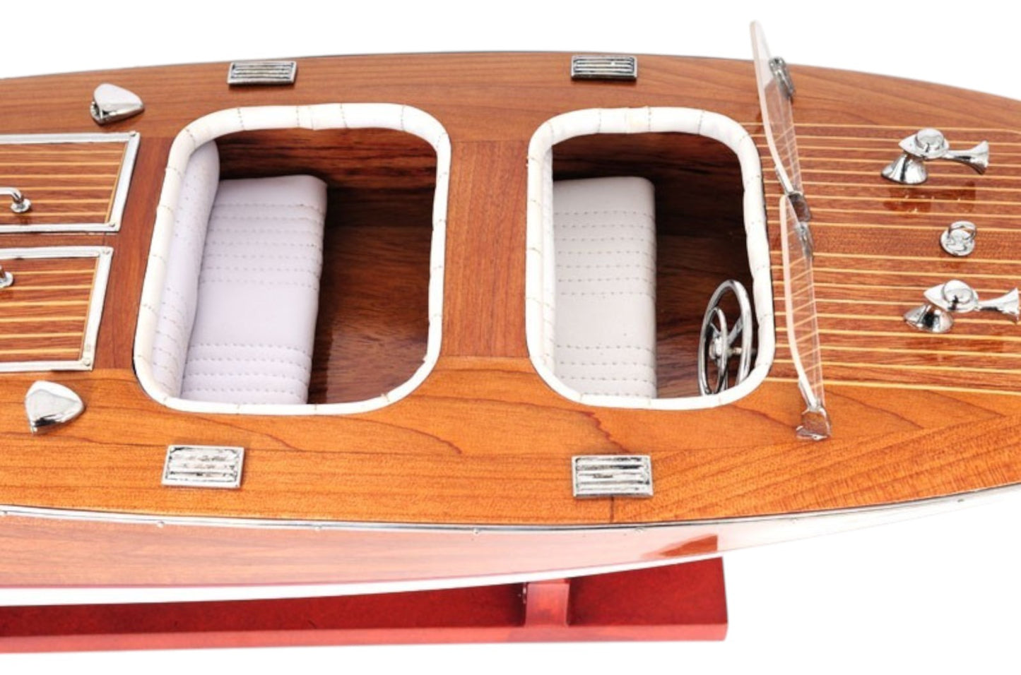 10" Wood Brown Solid Wood Hand Painted Model Boat Tabletop Sculpture-7