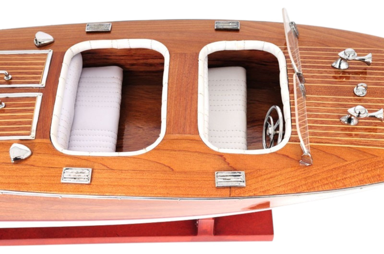 10" Wood Brown Solid Wood Hand Painted Model Boat Tabletop Sculpture-7