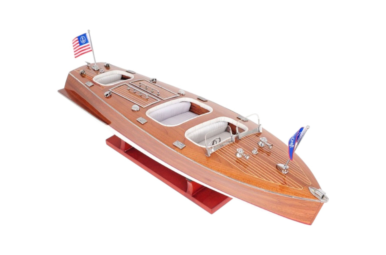 10" Wood Brown Solid Wood Hand Painted Model Boat Tabletop Sculpture-4