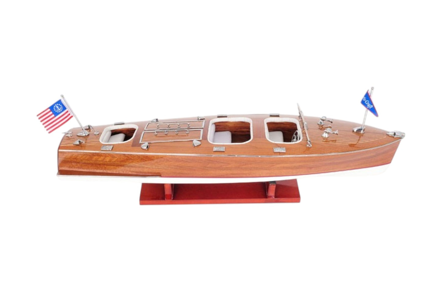 10" Wood Brown Solid Wood Hand Painted Model Boat Tabletop Sculpture-1