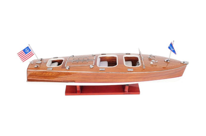 10" Wood Brown Solid Wood Hand Painted Model Boat Tabletop Sculpture-1