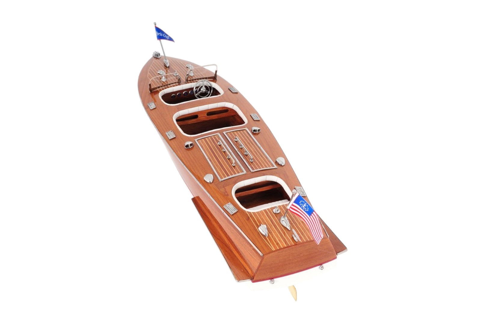 10" Wood Brown Solid Wood Hand Painted Model Boat Tabletop Sculpture-5