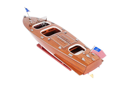 10" Wood Brown Solid Wood Hand Painted Model Boat Tabletop Sculpture-6