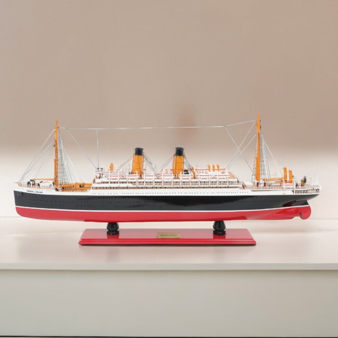 13" Black and Red Solid Wood Hand Painted RMS Empress of Ireland Model Boat-0