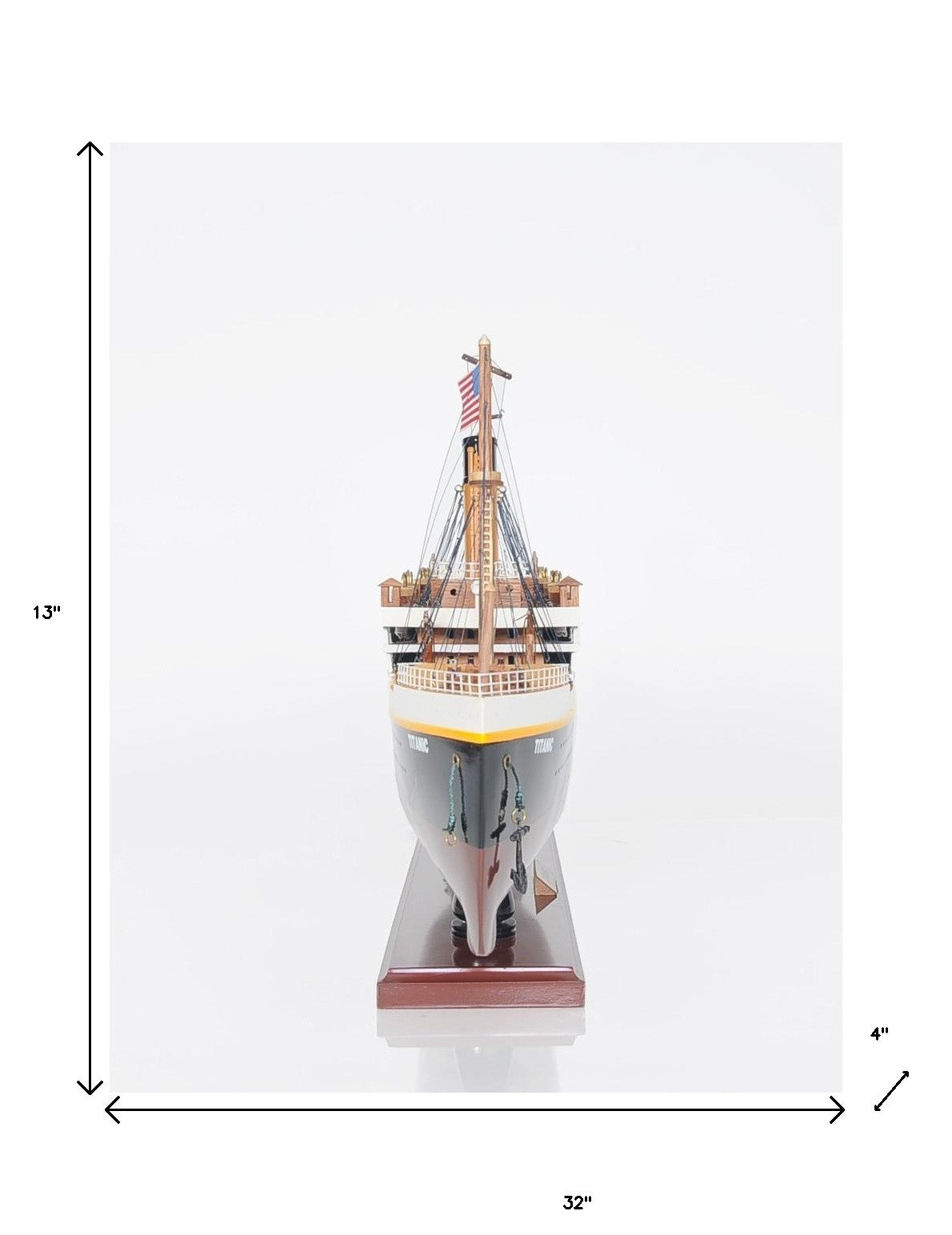 13" Black and White Solid Wood Hand Painted 1912 RMS Titanic Lights Model Boat-5