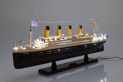 13" Black and White Solid Wood Hand Painted 1912 RMS Titanic Lights Model Boat-4
