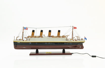 13" Black and White Solid Wood Hand Painted 1912 RMS Titanic Lights Model Boat-2