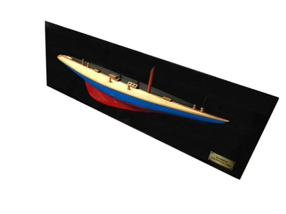 12" Blue and Red Solid Wood Hand Painted Rainbow Half-Hull Model Boat-2
