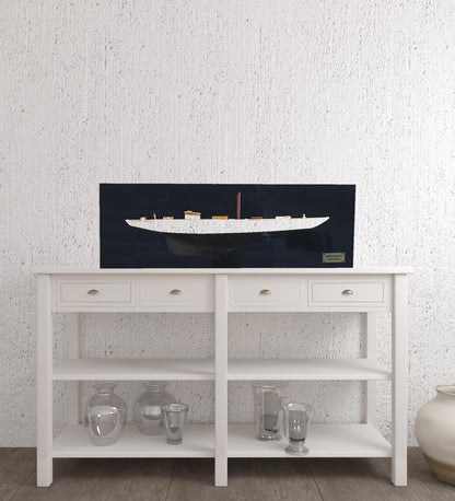 12" Black and White Solid Wood Hand Painted Shamrock V Yacht Half-Hull Model Boat-6