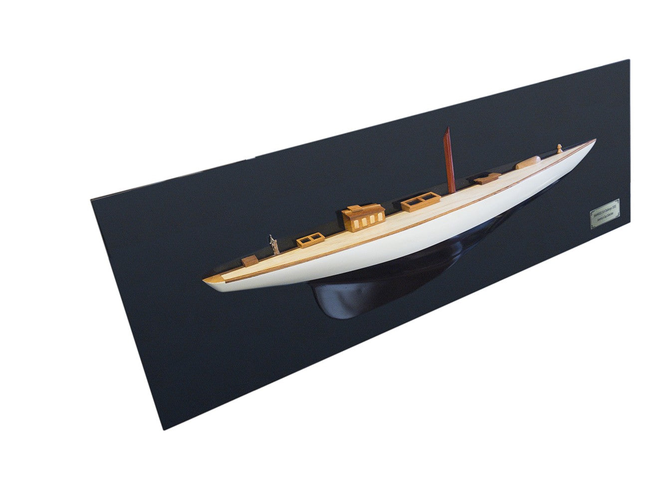 12" Black and White Solid Wood Hand Painted Shamrock V Yacht Half-Hull Model Boat-2