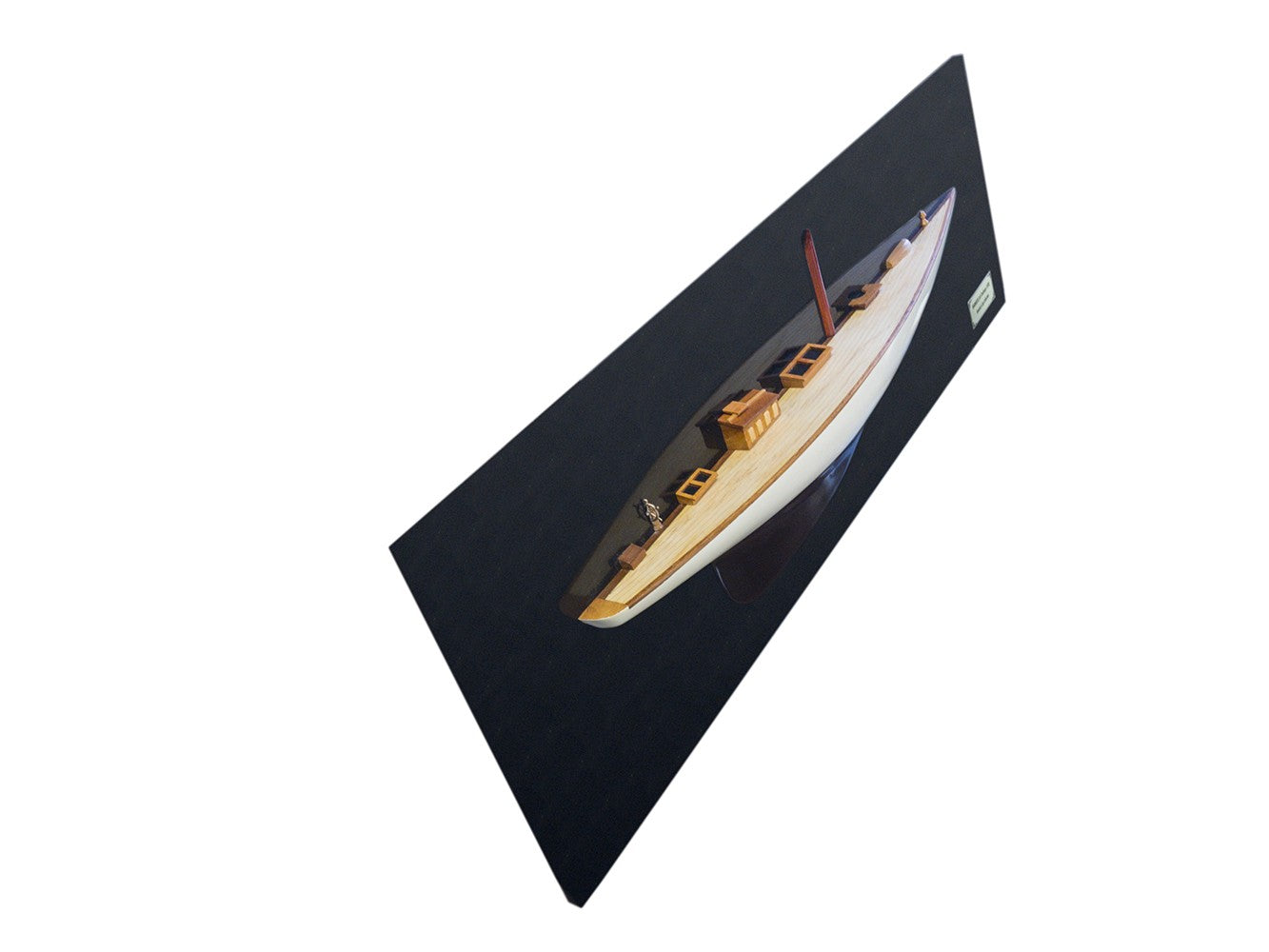 12" Black and White Solid Wood Hand Painted Shamrock V Yacht Half-Hull Model Boat-3