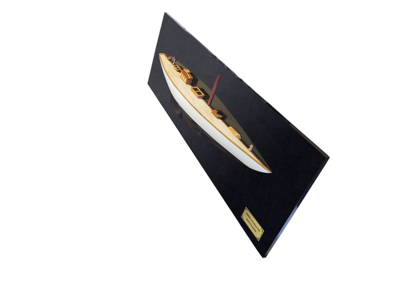 12" Black and White Solid Wood Hand Painted Shamrock V Yacht Half-Hull Model Boat-4