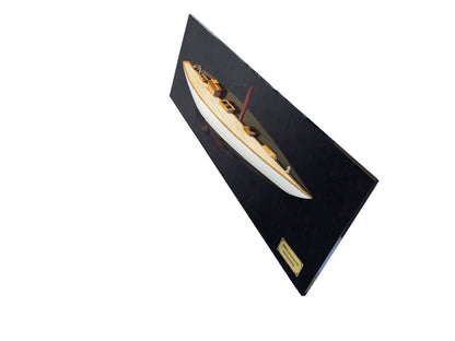 12" Black and White Solid Wood Hand Painted Shamrock V Yacht Half-Hull Model Boat-4