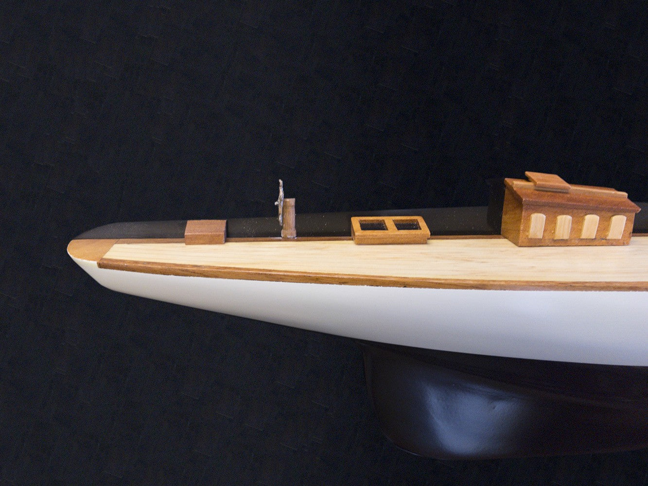 12" Black and White Solid Wood Hand Painted Shamrock V Yacht Half-Hull Model Boat-7