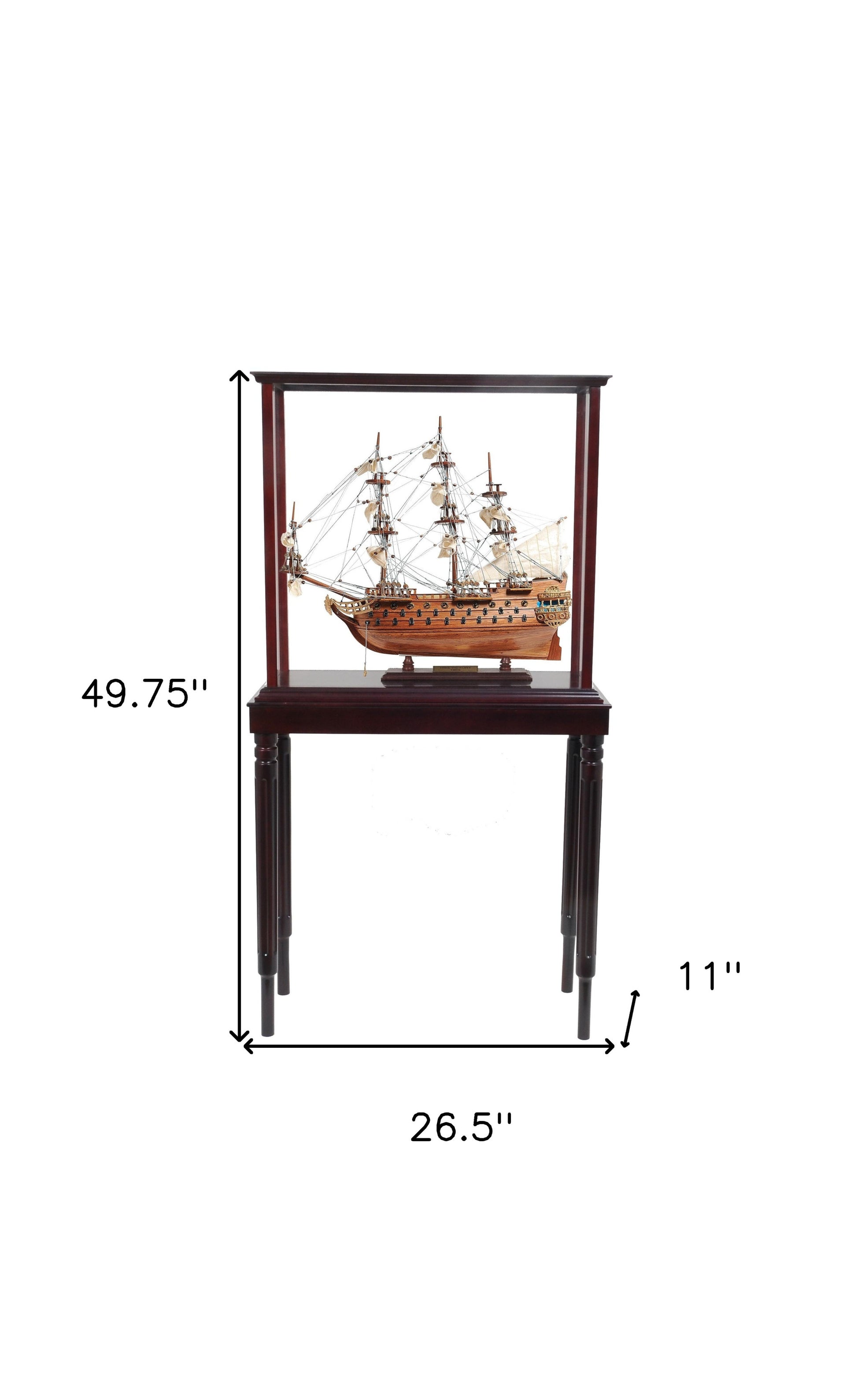 50" Wood Brown Solid Wood Hand Painted Model Boat Tabletop Sculpture-4