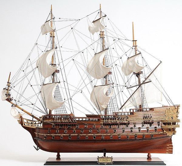 32" Wood Brown Solid Wood Hand Painted St. Espirit Model Boat-7