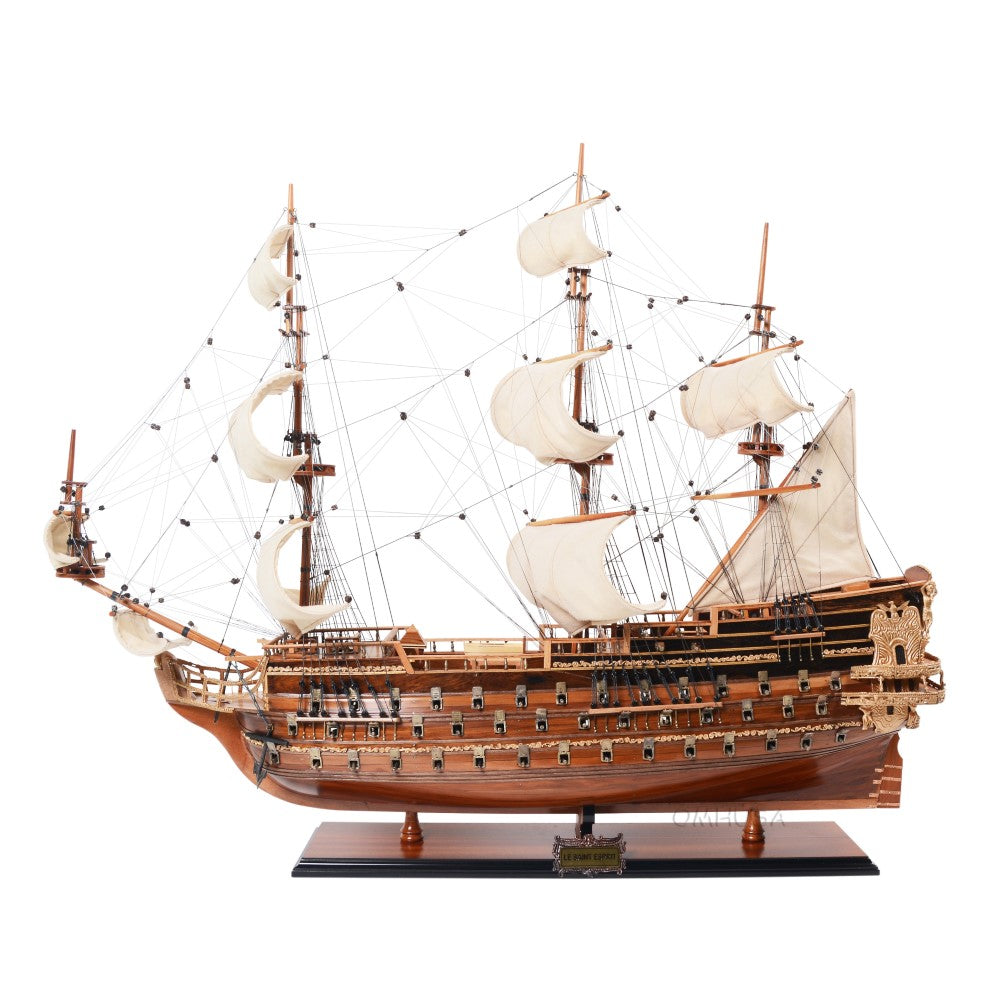 32" Wood Brown Solid Wood Hand Painted St. Espirit Model Boat-1