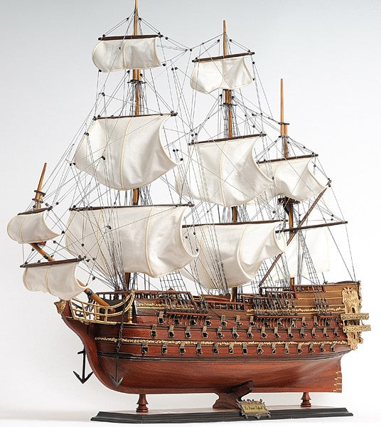32" Wood Brown Solid Wood Hand Painted St. Espirit Model Boat-5
