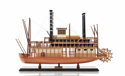 17" Wood Brown Solid Wood Hand Painted King of Mississippi Model Boat-0