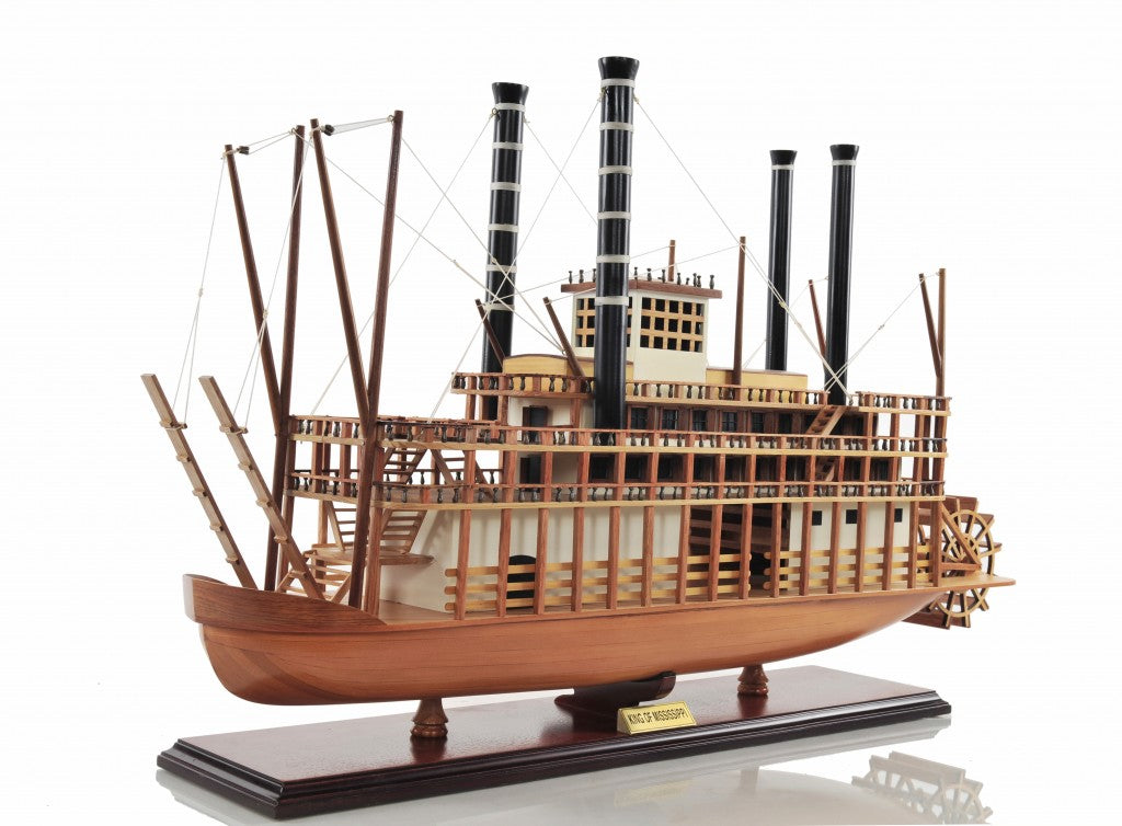 17" Wood Brown Solid Wood Hand Painted King of Mississippi Model Boat-4