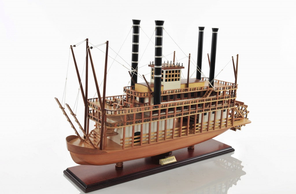 17" Wood Brown Solid Wood Hand Painted King of Mississippi Model Boat-2