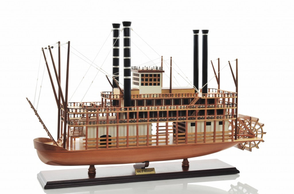 17" Wood Brown Solid Wood Hand Painted King of Mississippi Model Boat-3