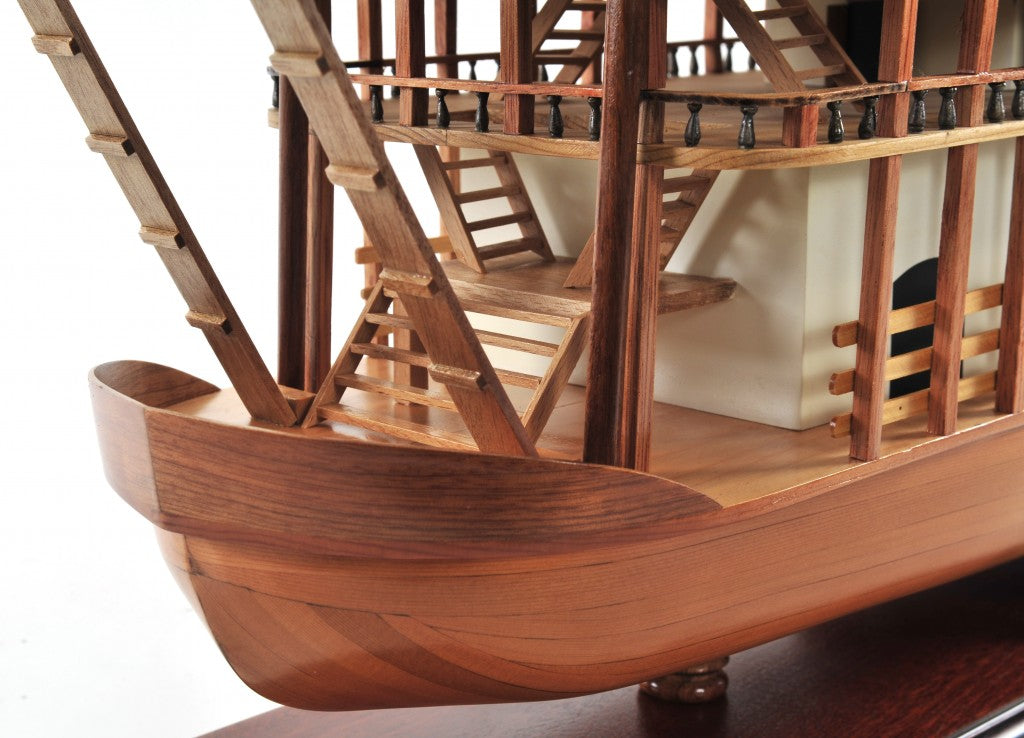 17" Wood Brown Solid Wood Hand Painted King of Mississippi Model Boat-7