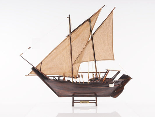 27" Wood Brown Solid Wood Hand Painted Dhow Medium Model Boat-0