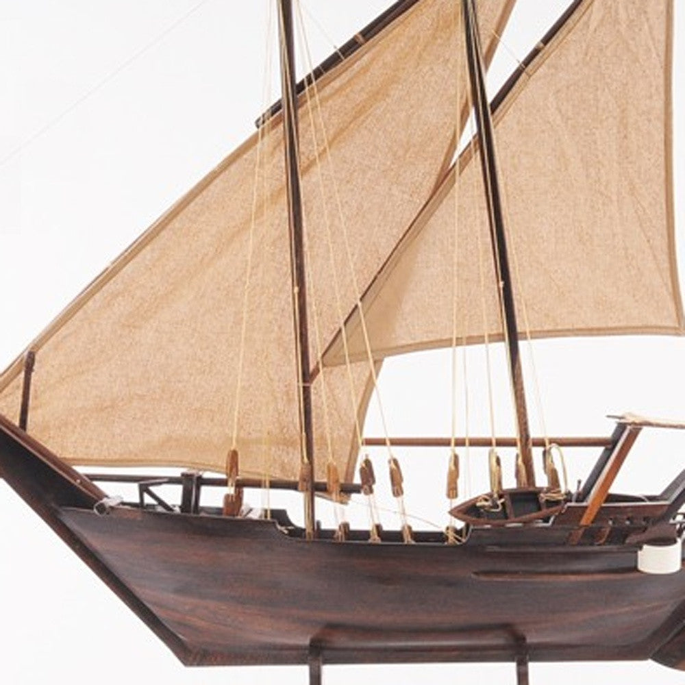 27" Wood Brown Solid Wood Hand Painted Dhow Medium Model Boat-6