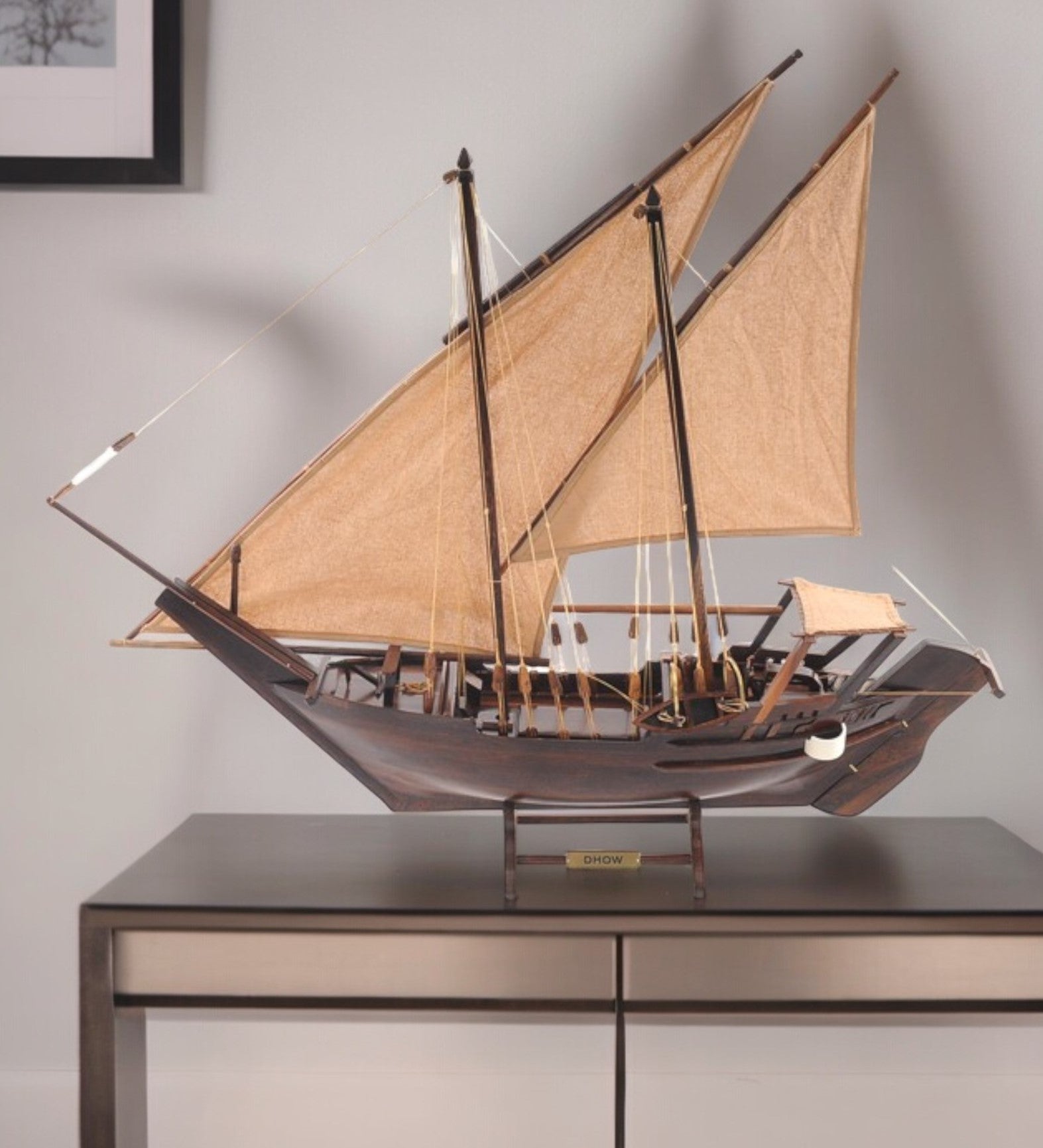 27" Wood Brown Solid Wood Hand Painted Dhow Medium Model Boat-1