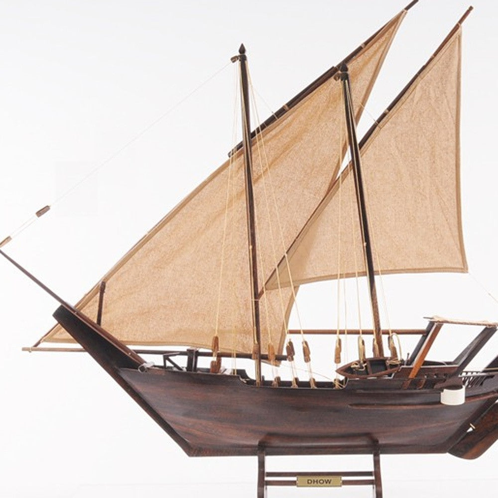 27" Wood Brown Solid Wood Hand Painted Dhow Medium Model Boat-7