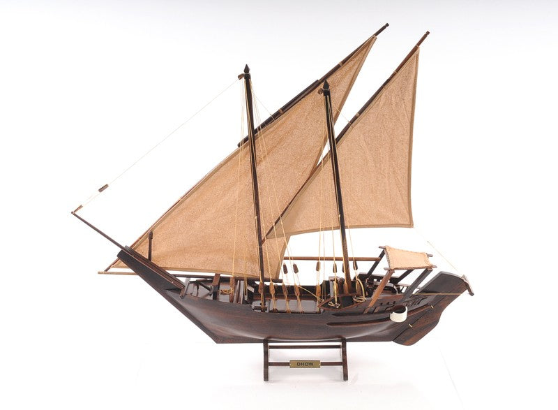 27" Wood Brown Solid Wood Hand Painted Dhow Medium Model Boat-2