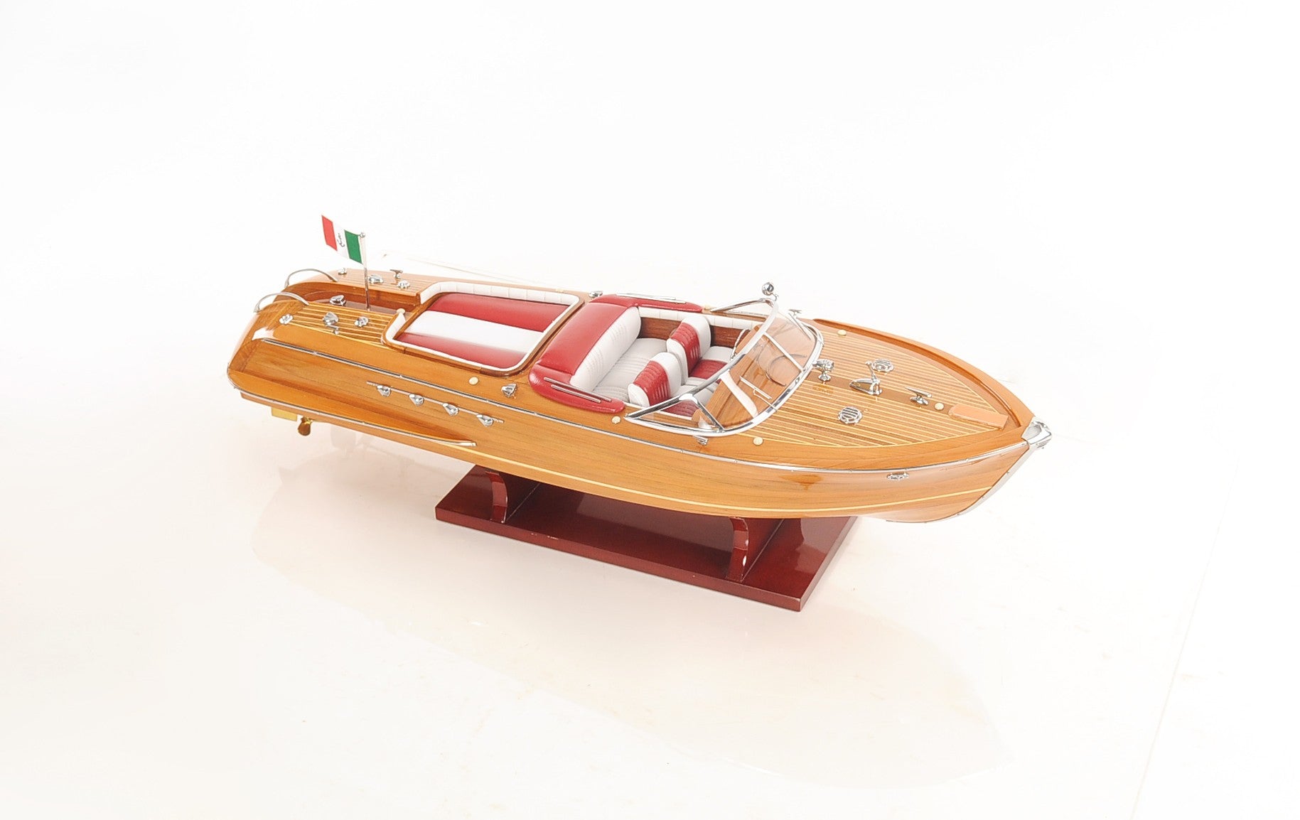 7" Wood Brown Solid Wood Hand Painted Riva Aqurama Medium Speedboat Model Boat-2