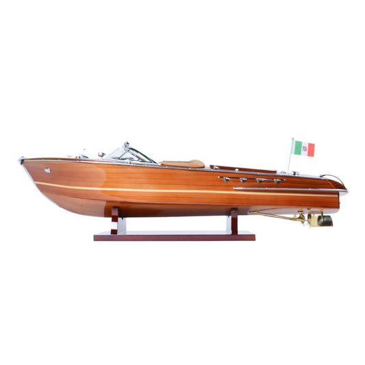 7" Wood Brown Solid Wood Hand Painted Riva Aqurama Medium Speedboat Model Boat-0