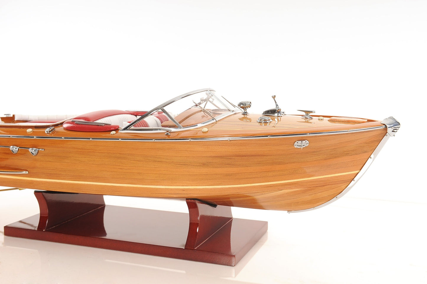 7" Wood Brown Solid Wood Hand Painted Riva Aqurama Medium Speedboat Model Boat-8