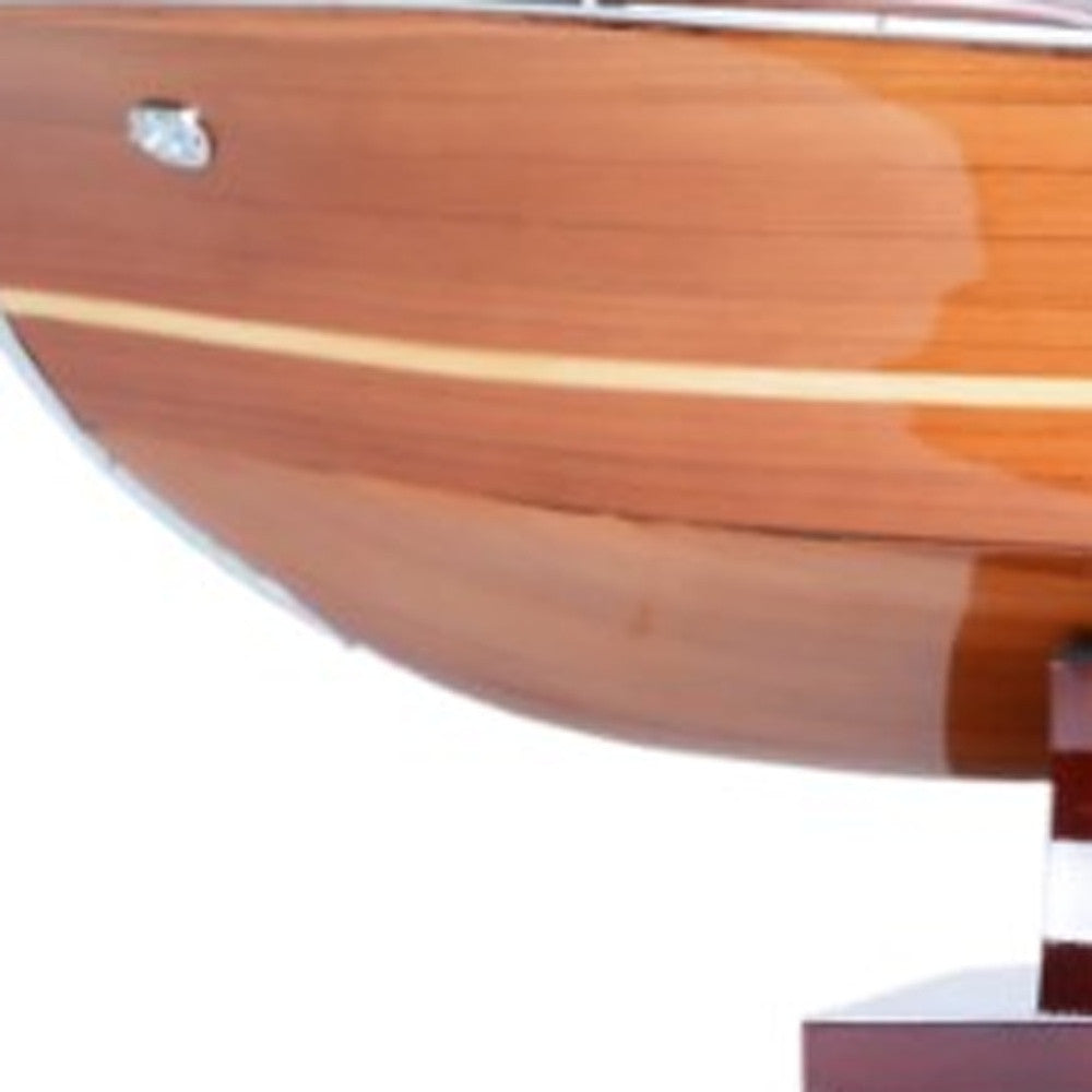 7" Wood Brown Solid Wood Hand Painted Riva Aqurama Medium Speedboat Model Boat-6