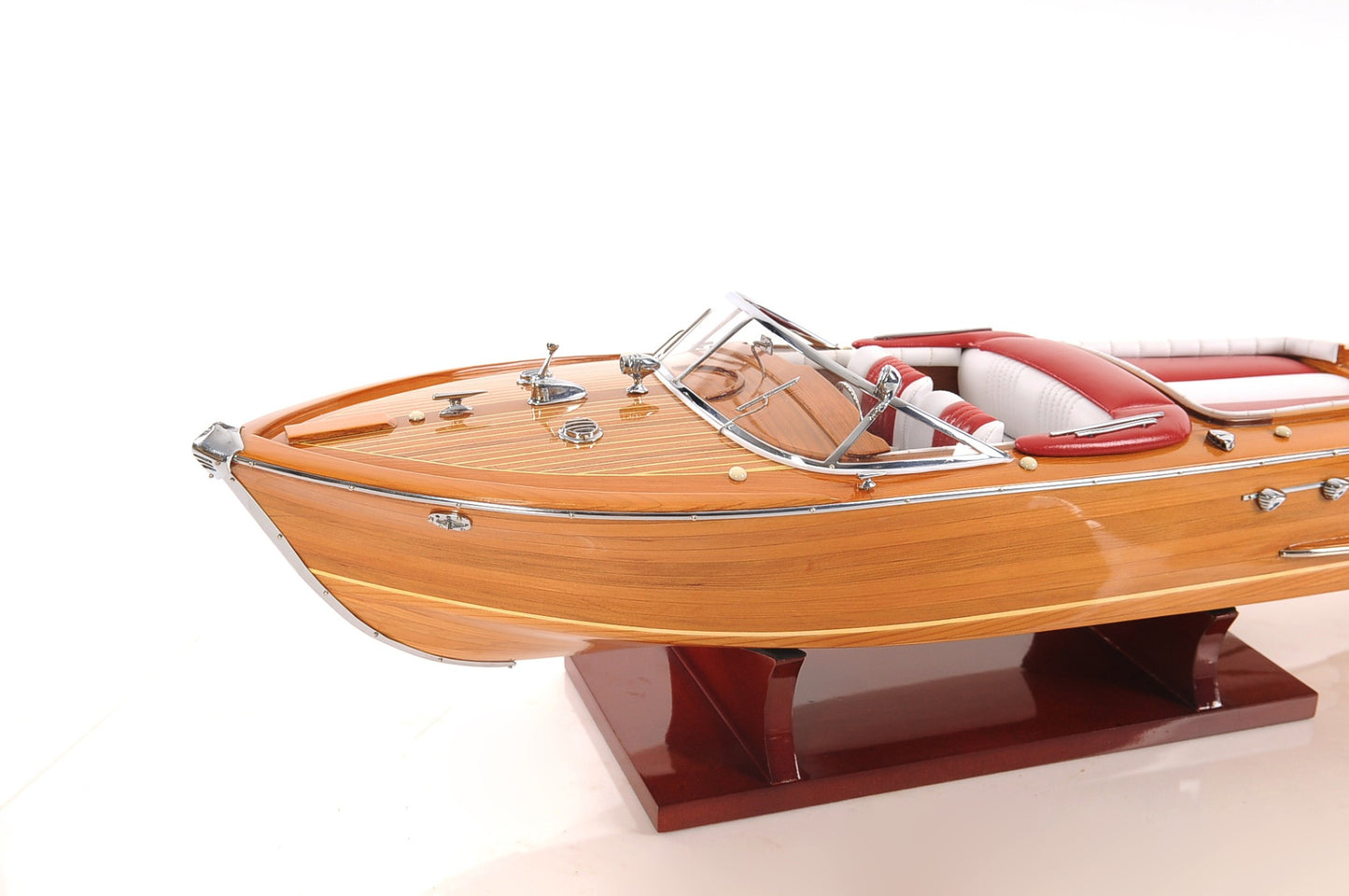7" Wood Brown Solid Wood Hand Painted Riva Aqurama Medium Speedboat Model Boat-7