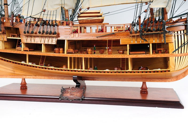 34" Wood Brown Solid Wood Hand Painted HMS Endeavour 1768 Open Hull Model Boat-7