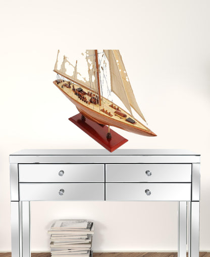 31" Wood Brown Endeavour Yacht Hand Painted Sculpture-1