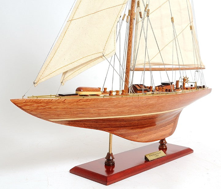 31" Wood Brown Endeavour Yacht Hand Painted Sculpture-4