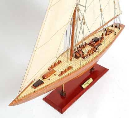 31" Wood Brown Endeavour Yacht Hand Painted Sculpture-5