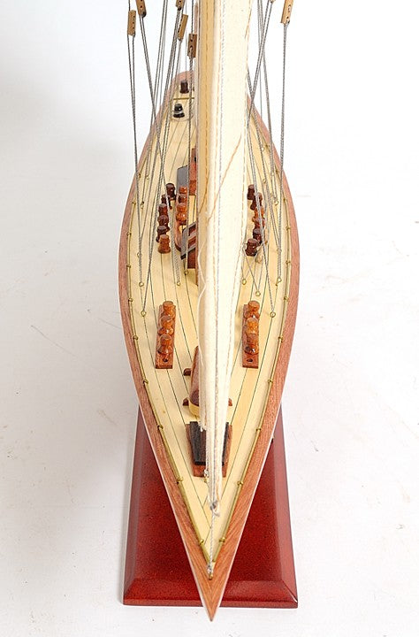 31" Wood Brown Endeavour Yacht Hand Painted Sculpture-6