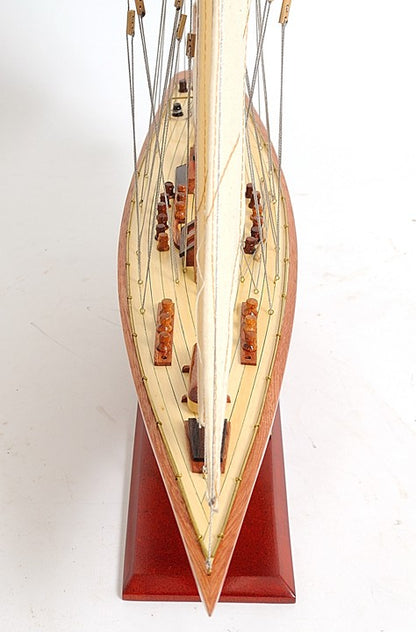 31" Wood Brown Endeavour Yacht Hand Painted Sculpture-6