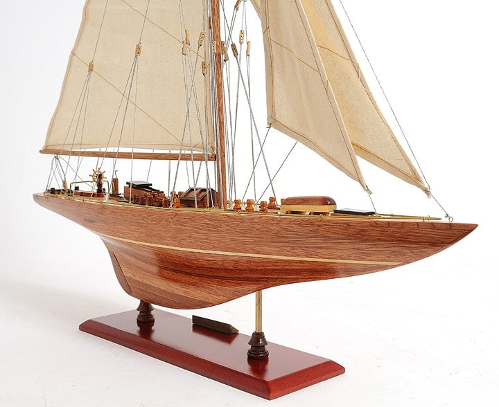 31" Wood Brown Endeavour Yacht Hand Painted Sculpture-2