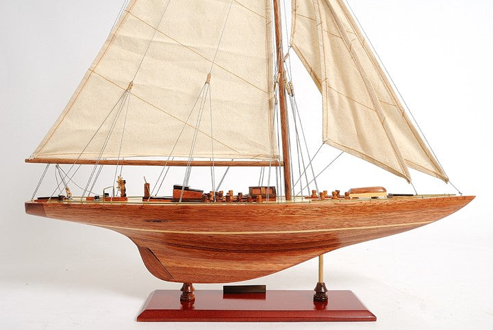 31" Wood Brown Endeavour Yacht Hand Painted Sculpture-7