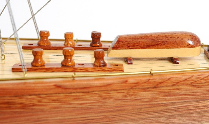 31" Wood Brown Endeavour Yacht Hand Painted Sculpture-8