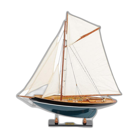31" Black Blue And White Solid Wood Pen Duick Hand Painted Model Sail Boat-0