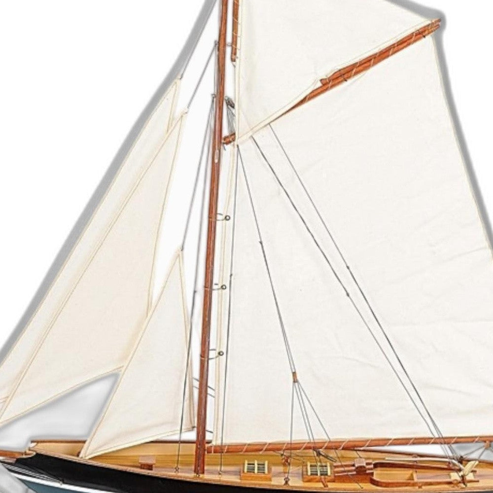 31" Black Blue And White Solid Wood Pen Duick Hand Painted Model Sail Boat-2